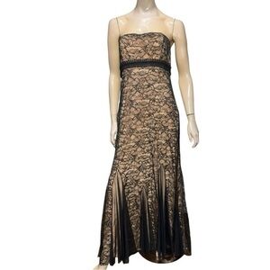 Badgley Mischka Vintage NWT Size 14 Black Lace Rhinestone Formal Strapless Gown